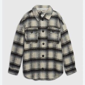 Gap Kids Plaid Shirt Jacket Black Cream Button Front Size M 8-9